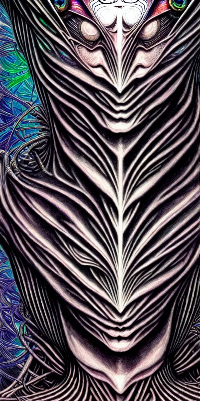 Image similar to android jones alex grey m. c. escher h. r. giger android jones alex grey mark cooper alien beauty alien cyborg machine goddess beauty alien machine deity artgerm artstation award winning photorealistic detailed hypervivid intense