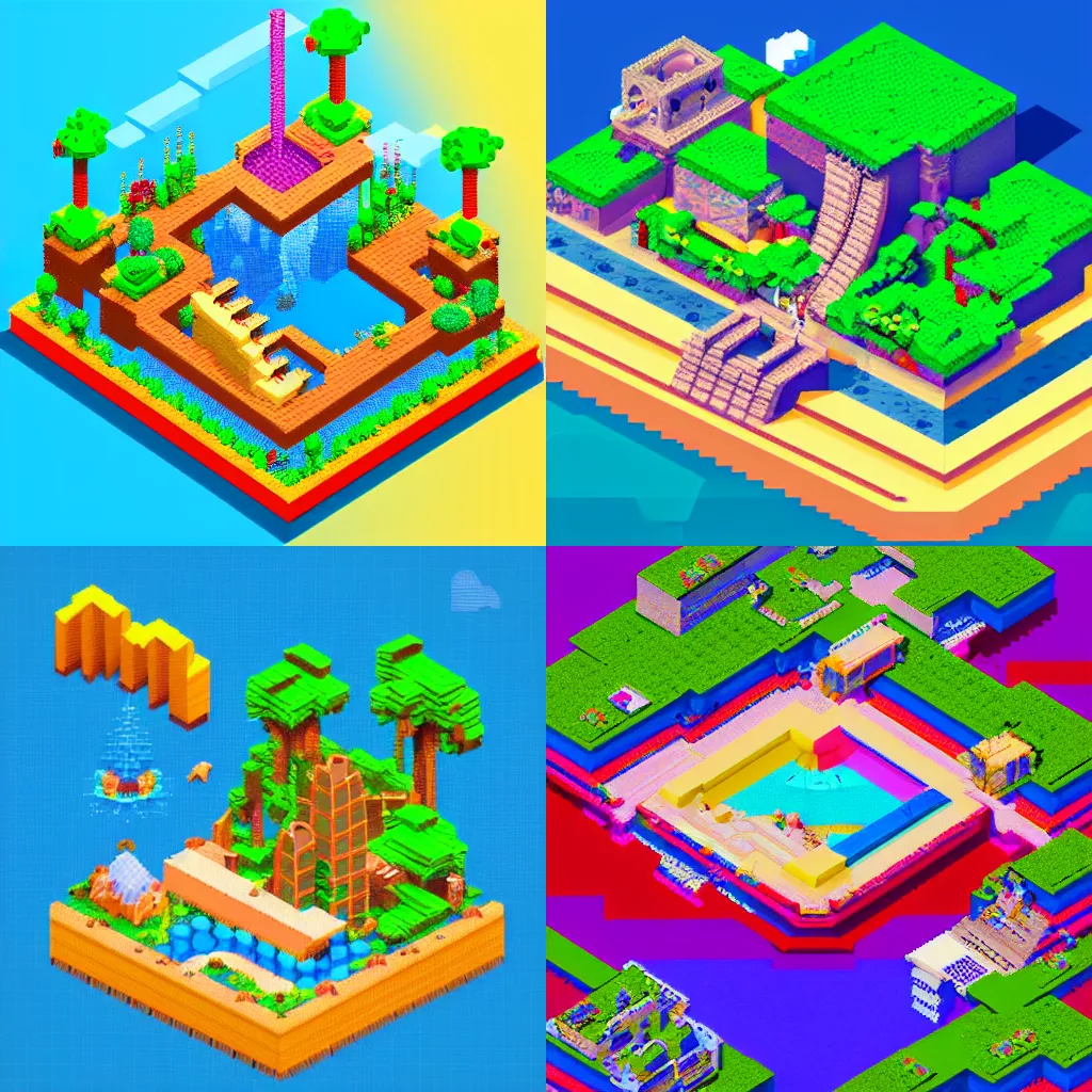 Prompt: Isometric pixel art 3D Fantasy Island, very realistic, no background, very colourful, cinematic lighting, cgi render, trending on Artstation