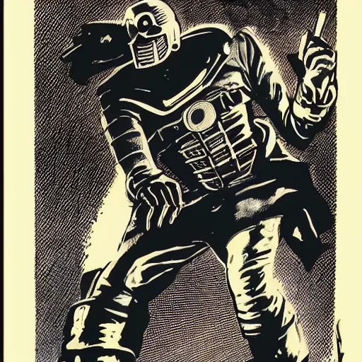 Image similar to mf doom by edmund emshwiller, action pose