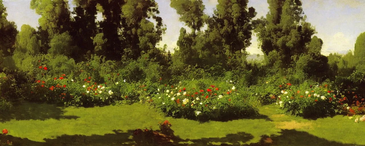 Prompt: illustrated background of a garden by eugene von guerard, ivan shishkin, winslow homer, john singer sargent, 4 k