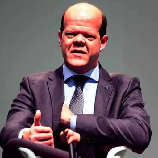 Prompt: Olaf Scholz as villain, in the style of Dragonball Z