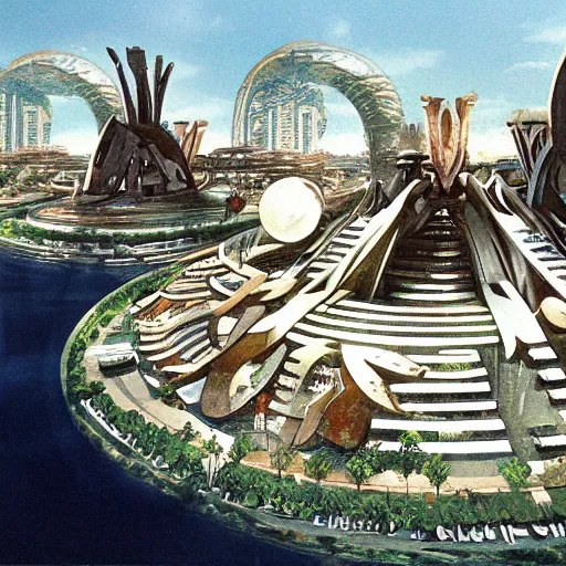 Prompt: a planetary city by paolo soleri