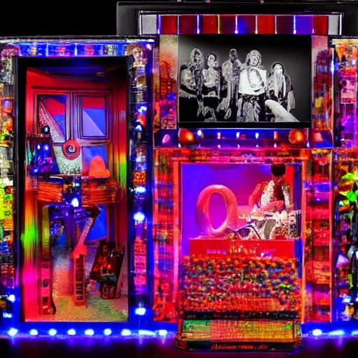 Image similar to led Zeppelin on a stage made of candy, 8k photographic realness, amazing fineline detail