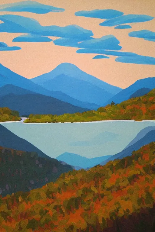 Prompt: mountaintop river flat illustration acrylic art trending on artstation