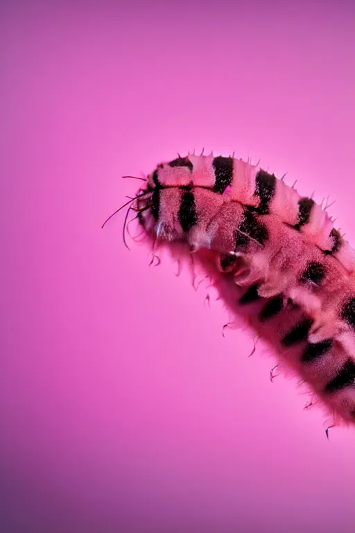 Image similar to high quality macro close-up translucent fluffy caterpillar! gorgeous highly detailed hannah yata elson peter cinematic pink lighting high quality low angle hd 8k sharp shallow depth of field