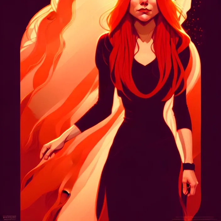 Image similar to style artgerm, joshua middleton, beautiful kristen bell with dark red dress, very long orange hair, symmetrical face, symmetrical eyes, fire powers fire swirling, detailed, volcano setting, cinematic lighting