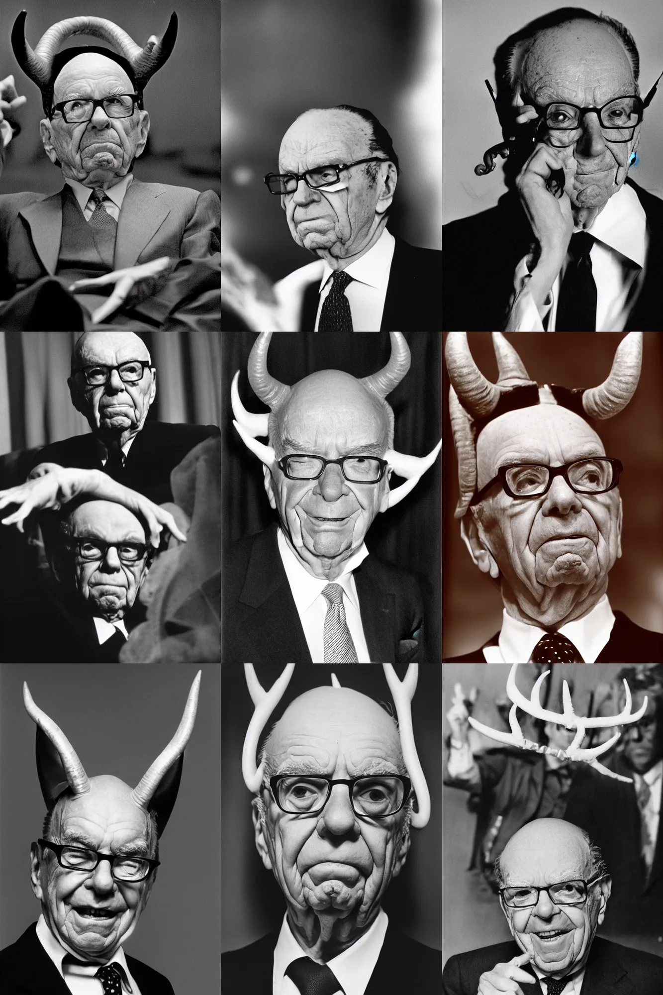 Prompt: Rupert Murdoch as Satan with horns, portrait photograph, film grain