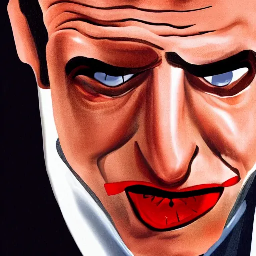 Prompt: Caricature of Emmanuel Macron in American Psycho (1999)