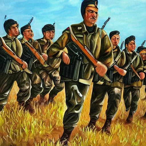 Image similar to a beautiful complex painting of a military of the kurdish army