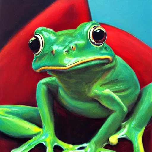 Prompt: Portrait of a frog, Oil on canvas, Centre Pompidou catalog