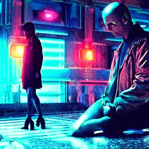 Prompt: still from the movie of the book neuromancer sci fi neon