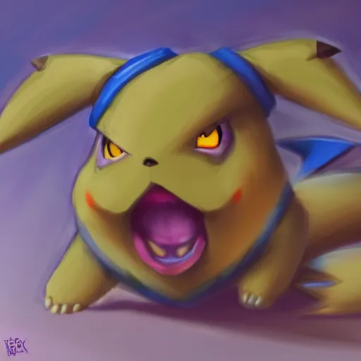 Prompt: A troll Pikachu, portrait artwork by World of Warcraft , arstation,