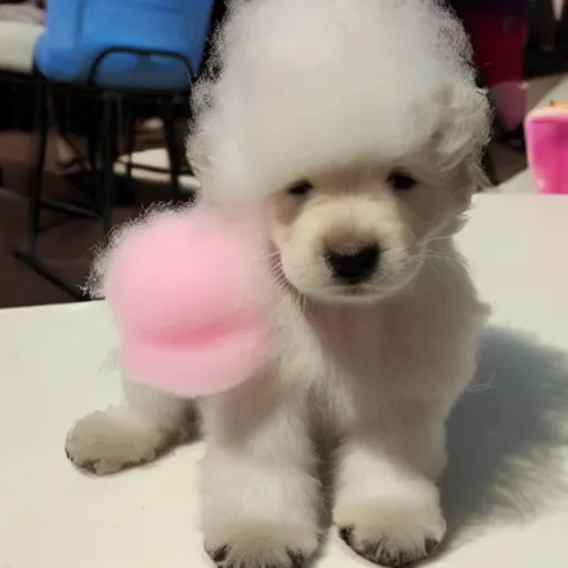 Prompt: puppy made of cotton candy