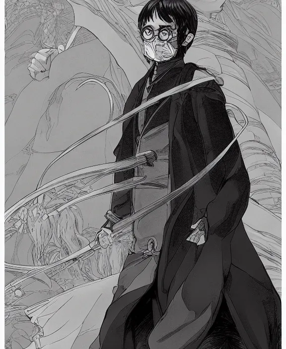 Premium AI Image  Dark Anime Harry Potter character manga illustration