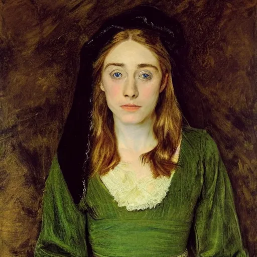 Image similar to a true-to-life portrait of Saoirse Ronan painted by John Everett Millais