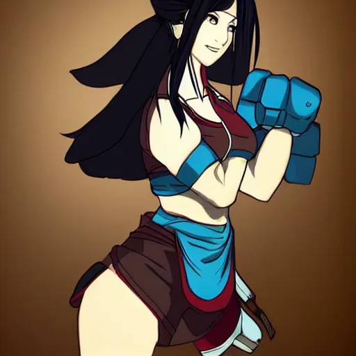 Image similar to high quality artwork of tifa lockhart dressed as korra, trending on artstartion