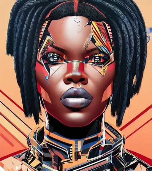 Image similar to african female android, by MARVEL comics and Sandra Chevrier, 4k