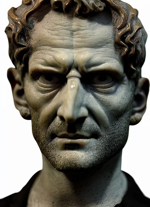 Image similar to marble bust statue of tom ellis ( lucifer ) as a demon, closeup
