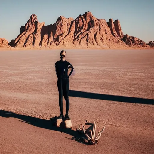 Image similar to 🐋🤖🦕👽🐳 in desert, photography by bussiere rutkowski andreas roch