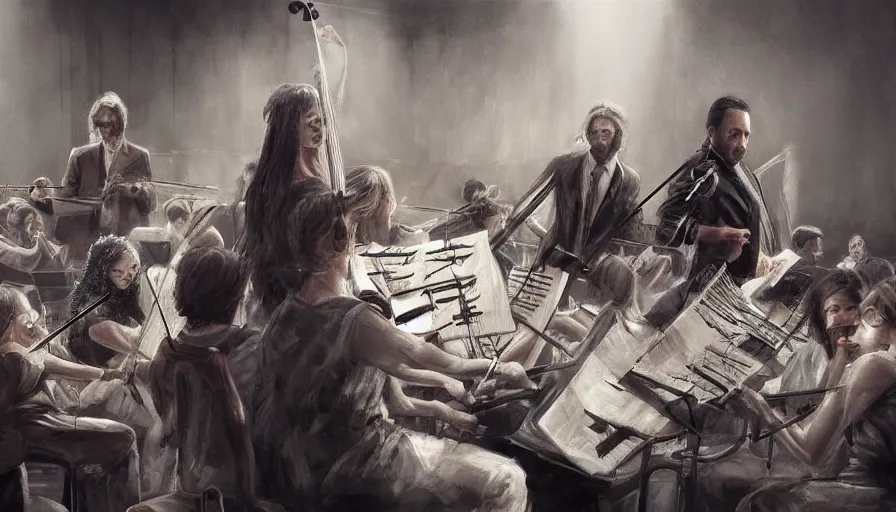 Prompt: The last orchestra, beautiful realistic artwork on artstation