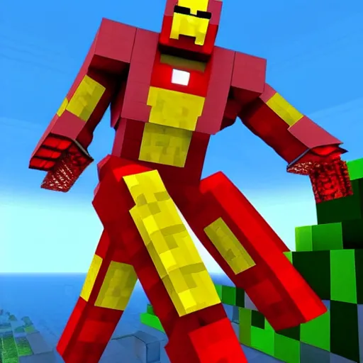 Image similar to iron man in Minecraft