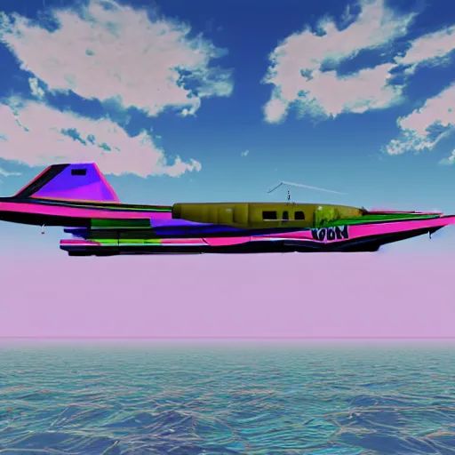 Prompt: ekranoplan, vaporwave