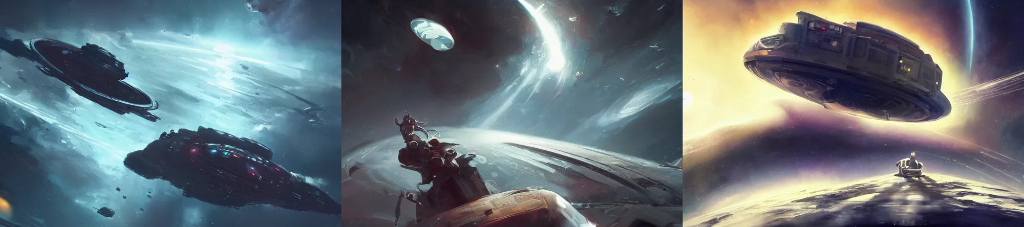 Prompt: Einstein riding on a space ship towards his brother at light speed, epic, digital art in the style of Greg Rutkowski and Craig Mullins, 4k