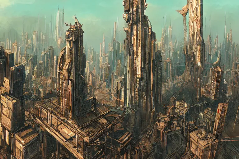 Image similar to comic book illustration, wide view of a very tall structure hovering 10 feet above the ground, the ground below it is scorched and cracked, cyberpunk concept art by Moebius, highly detailed, intricate, sci-fi, sharp focus, Trending on Artstation HQ, deviantart