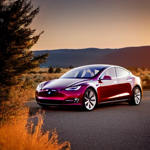 Image similar to a tesla car in central Oregon at sunset