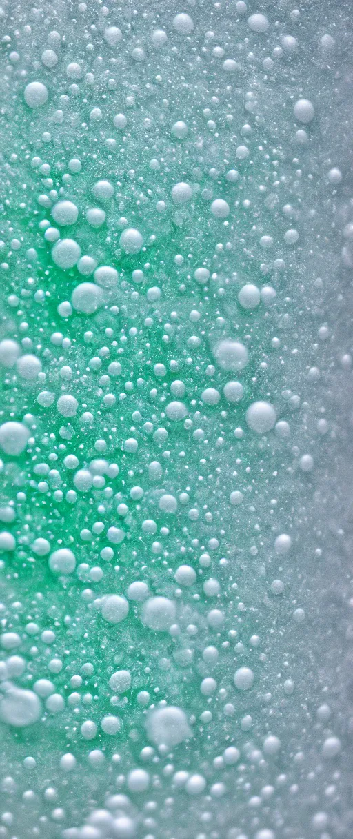 Prompt: 8k macro photograph of seafoam crashing on pure white sand, bubbles and mist