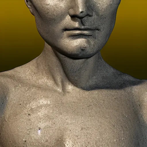 Image similar to a neon ring over the neck renaissance statue head, 3 d render
