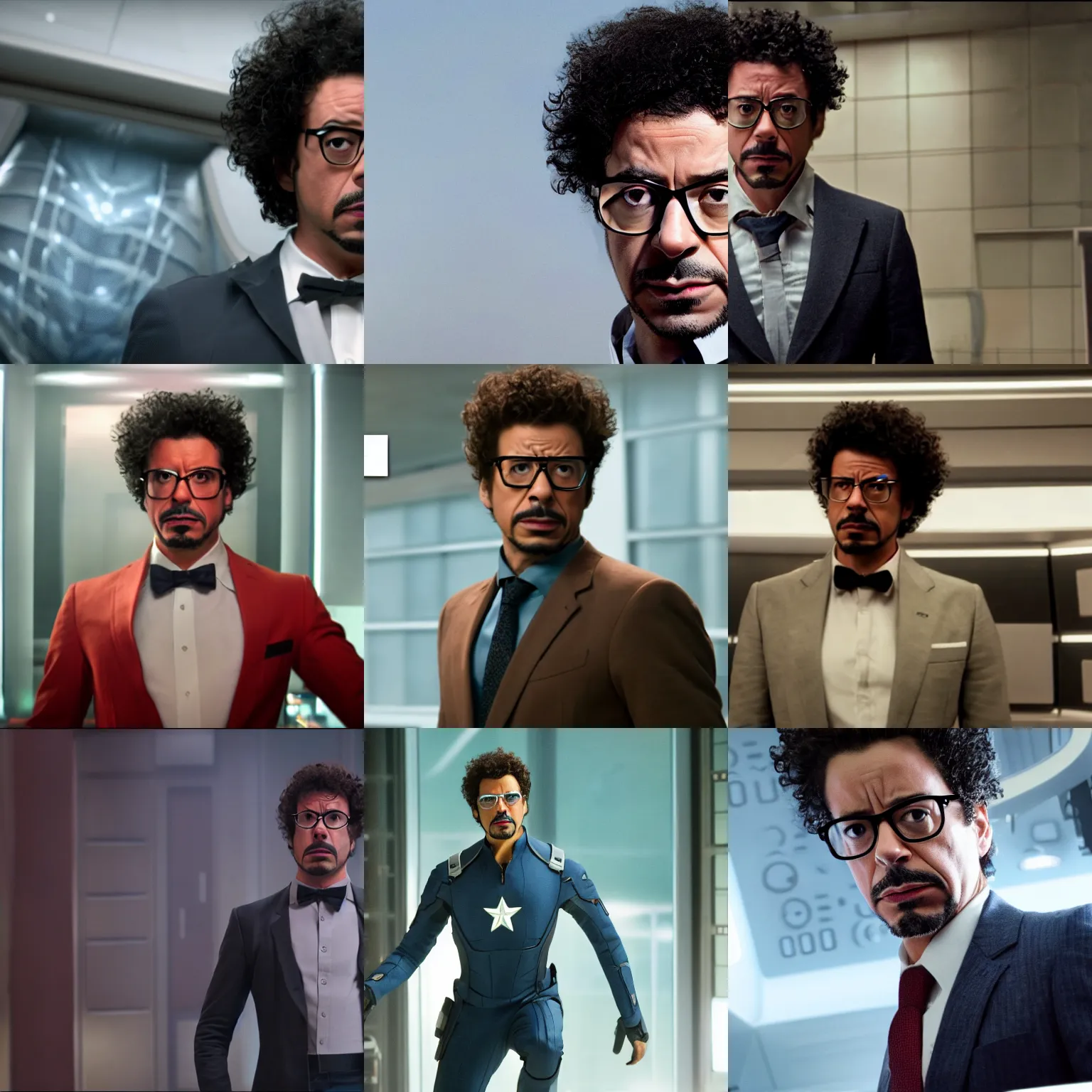 Prompt: a screenshot of richard ayoade as tony stark in the avengers. 4 k