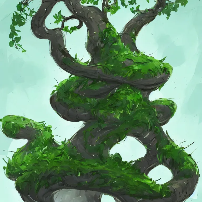 Image similar to cartoon tree with a twisted trunk and green leaves, white background, concept, concept art by senior environment artist, artstation, 2 d game art, concept art, speedpainting