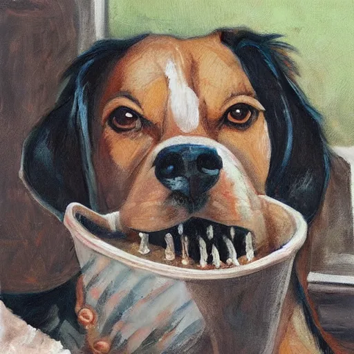 Image similar to painting of a dog eating ice cream