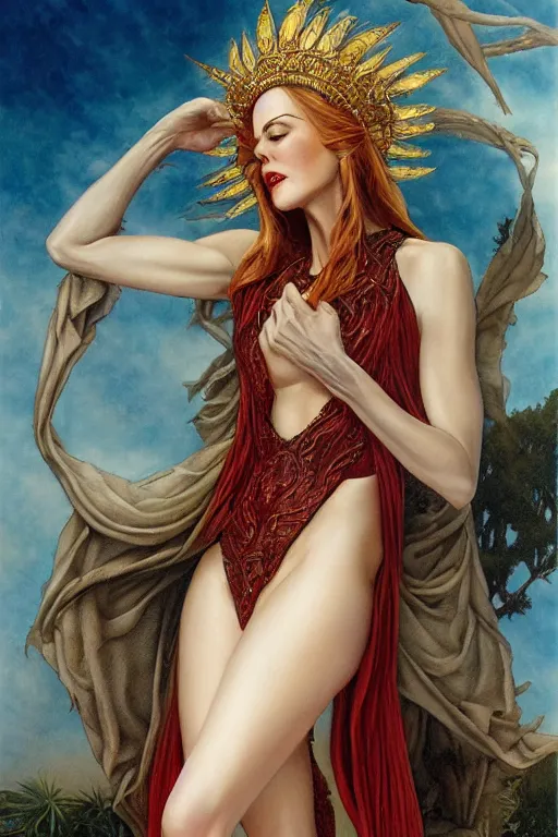 Image similar to Nicole Kidman as a beautiful Greek Goddess, by Gerald Brom, Mark Arian, Artgerm