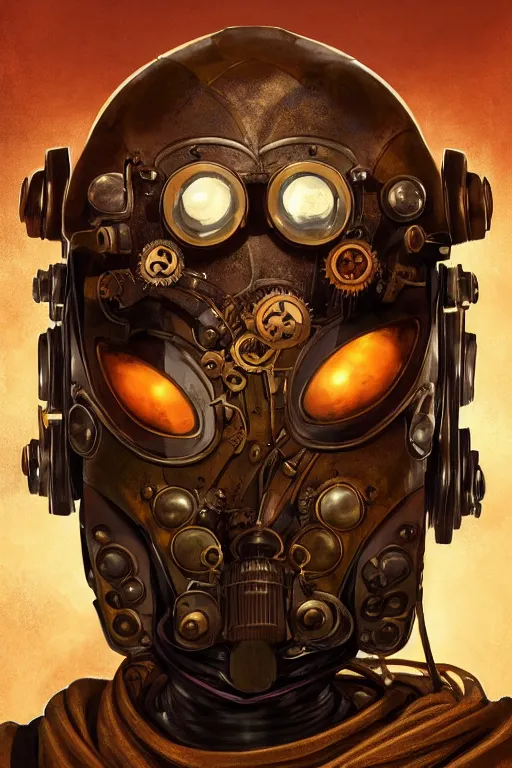 Image similar to steampunk helmet fantasy art mask robot ninja stylized digital illustration sharp focus, elegant intricate digital painting artstation concept art global illumination ray tracing advanced technology chaykin howard and campionpascale and cooke darwyn and davis jack