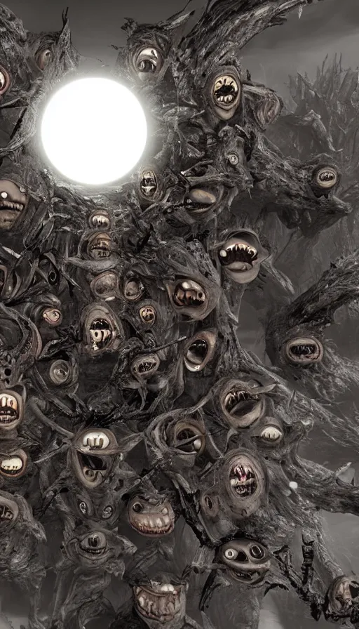 Prompt: a storm vortex made of many demonic eyes and teeth, with unreal engine
