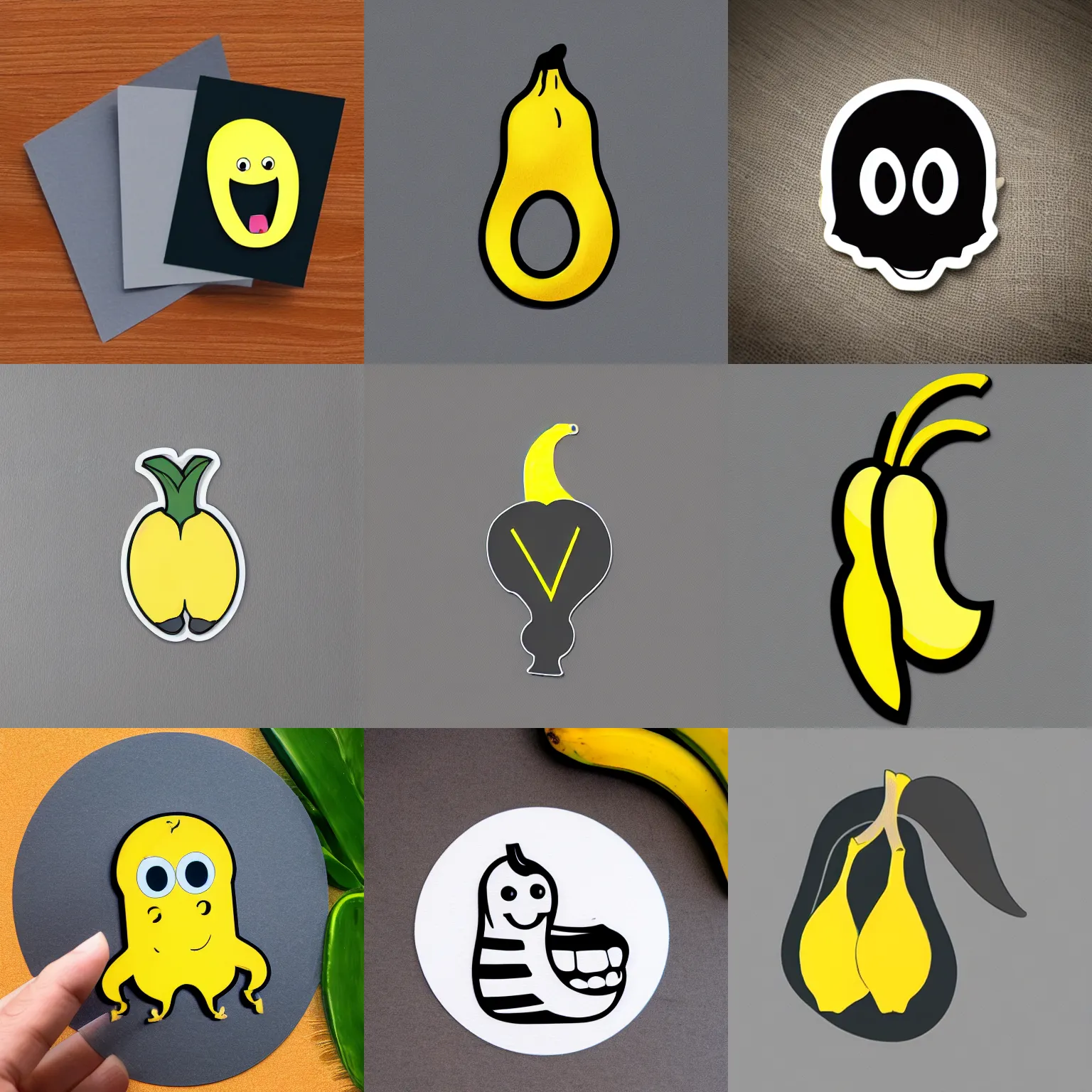 Prompt: cartoon banana die cut sticker with a white border on gray background
