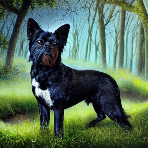 Image similar to a painting of a dog in the woods, an album cover by terry redlin, deviantart, furry art, official art, storybook illustration, hyper realism