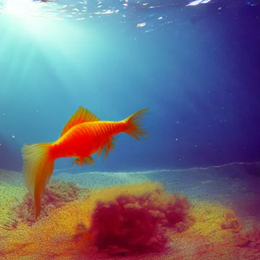 Prompt: a goldfish swims in a nuclear explosion