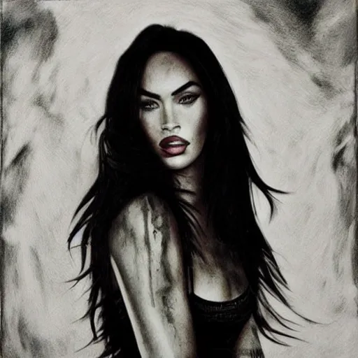 Image similar to “Megan Fox Coal paintings, ultra detailed portrait, 4k resolution”