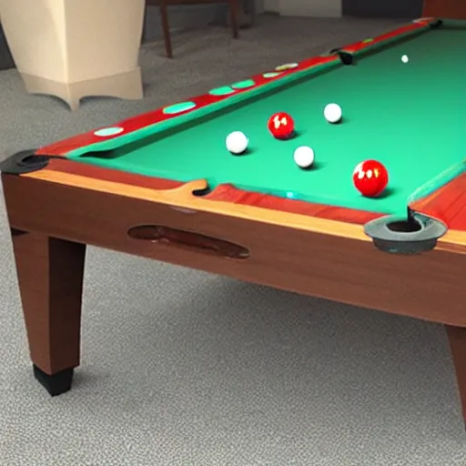 Prompt: a pool table with marbles for balls, photorealistic,