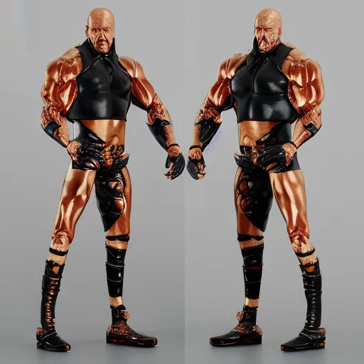 Prompt: Full body shot of a highly detailed flexible Triple H vinyl plastic figurine as a villain, highly detailed face, white background, 3d, high quality, depth of field, high contrast, 8k, concept art, smooth, sharp focus, highly detailed, wrestling, WWE