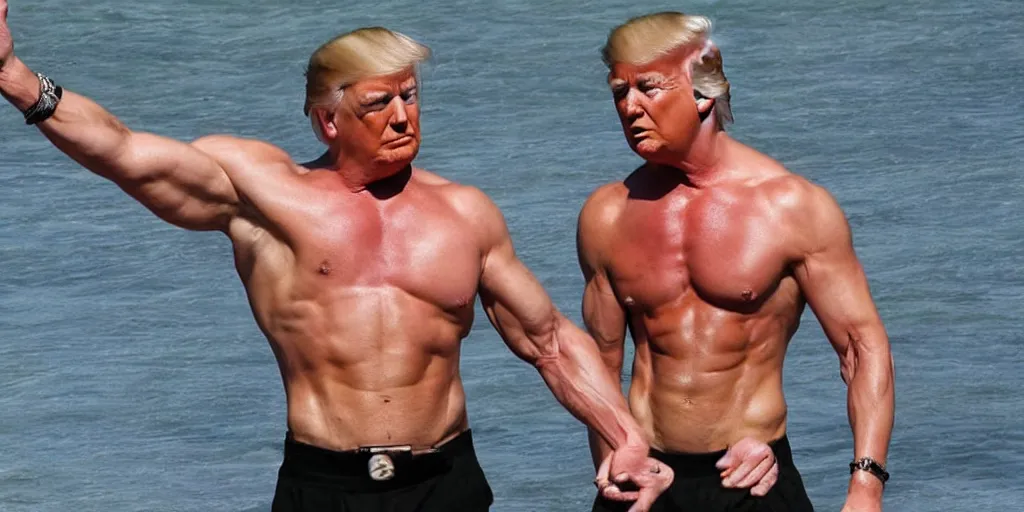 Prompt: trump, muscular, oiled