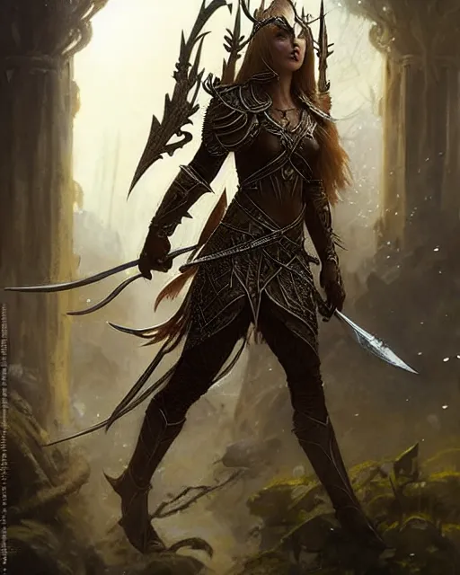 Image similar to a fierce warrior elven princess in full armor, fantasy character portrait, ultra realistic, concept art, intricate details, highly detailed by greg rutkowski, gaston bussiere, craig mullins, simon bisley