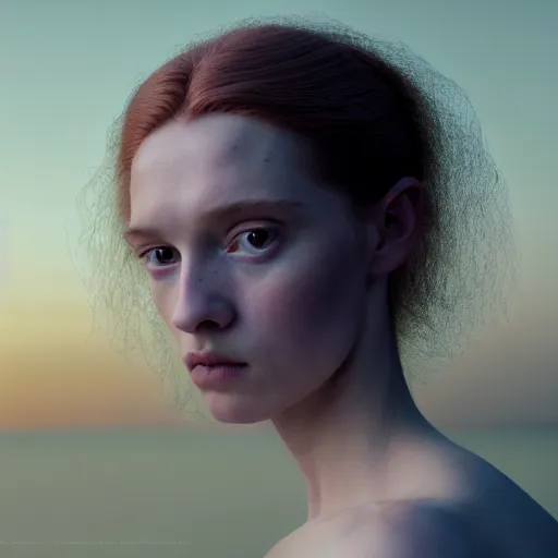 Image similar to photographic portrait of a stunningly beautiful english renaissance female in soft dreamy light at sunset, beside the river, soft focus, contemporary fashion shoot, in a denis villeneuve and tim burton movie, by edward robert hughes, annie leibovitz and steve mccurry, david lazar, jimmy nelsson, extremely detailed, breathtaking, hyperrealistic, perfect face, octane render