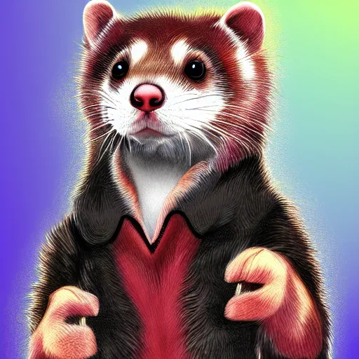 Image similar to ferret furry guy, digital art high quality, jacket