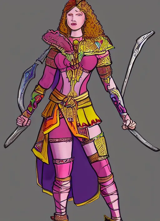 Image similar to a full body concept art of a warrior princess in colorful clothing