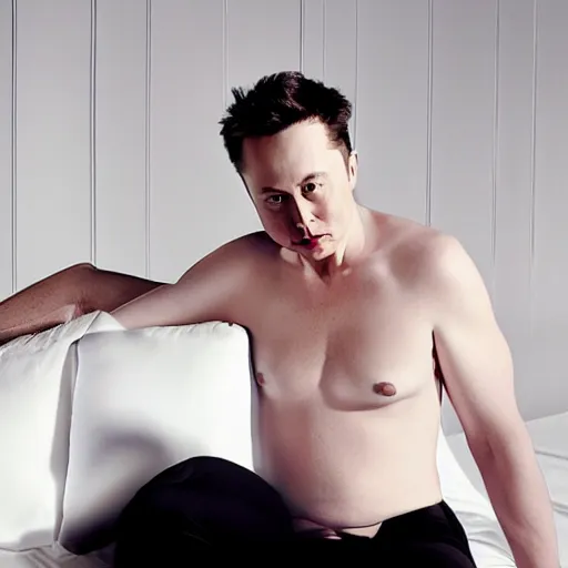 Image similar to elon musk boudoir photoshoot for calvin klein