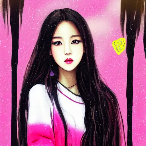 Image similar to ! dream portrait of jisoo blackpink, rainy background, pink bright art masterpiece artstation. 8 k, sharp high quality